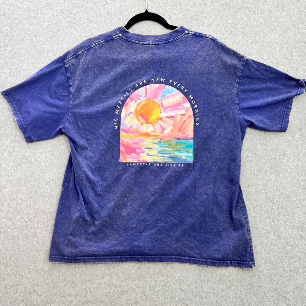 Women's Christian Bible Verse T-Shirt Sz M/L Blue Colorful 100% Cotton Sunset